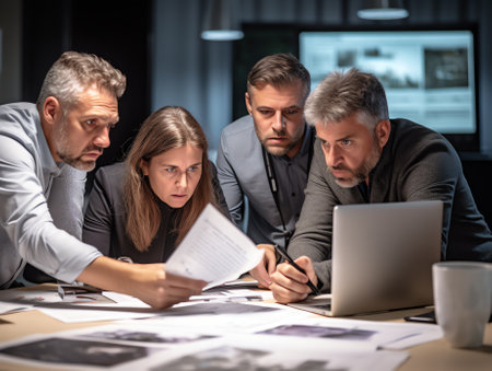 Team of business people in a meeting to analyze business growth plans for future new business expansの素材