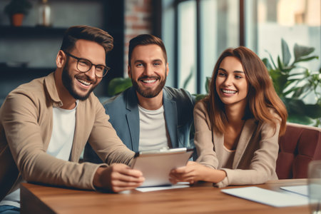 Real estate professionals and clients discussing home purchases, insurance or real estate loans. Homの素材