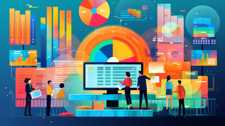 Flat vector design statistical and Data analysis for business finance investment concept with busineの素材