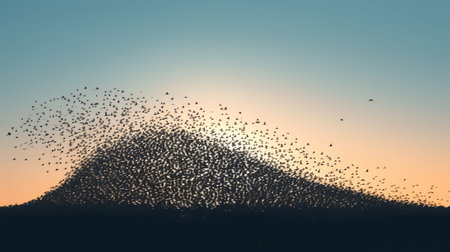 Crowd of birds flying on sky arrow shape , growth development progress success business team work coの素材