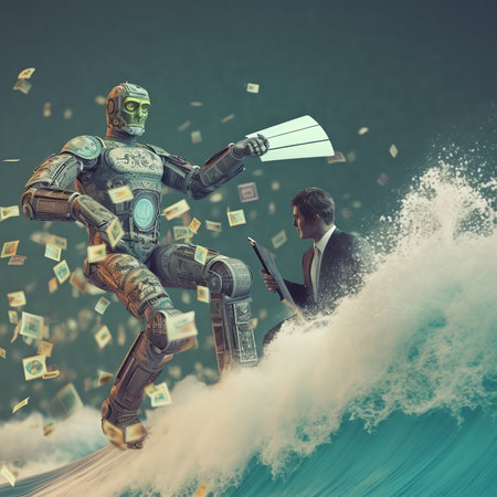 cyber digital scales with human on one side and business dollar sign on the other. digital ethics, pの素材