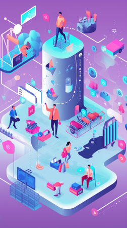 Development from beginnings abstract isometric concept. People complicate organization, expand businの素材