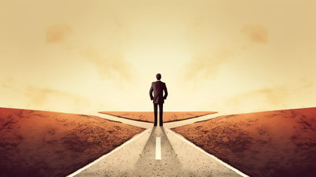 Business concept illustration of a businessman choosing which path he should goの素材
