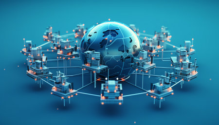 3D Illustration Networked world mapの素材