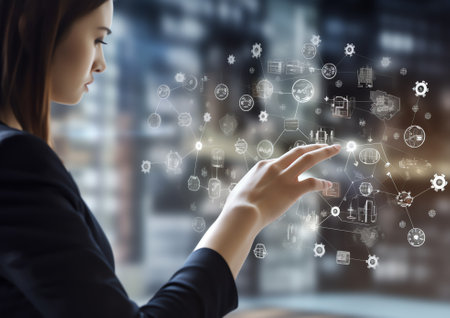 business women touch social business consulting conceptの素材