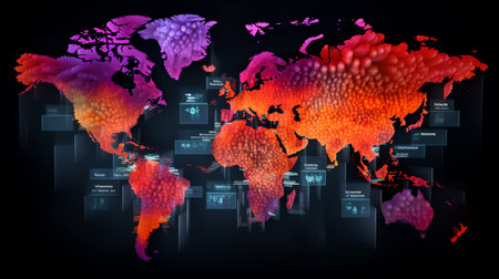 3D Illustration Networked world mapの素材