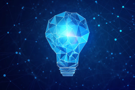 Bulb launch, wireframe polygonal style. Internet technology network, business startup concept with gの素材