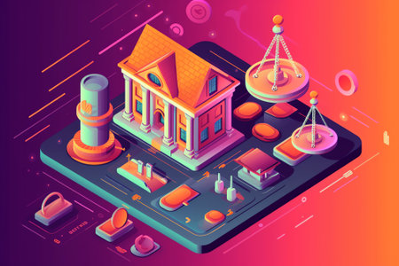 Compliance isometric landing page, concept of business policy documents for law legal regulation quaの素材