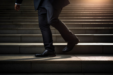 Ambitions concept with businessman climbing stairsの素材