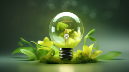 Light bulb Energy saving and a coin glass on the floor nature backgroundの素材