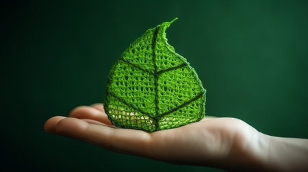Eco conscious concept with person holding leaf in hands, Enviromental friendly backgroundの素材