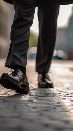 Businessman in black shoes making decision at the cross roadの素材