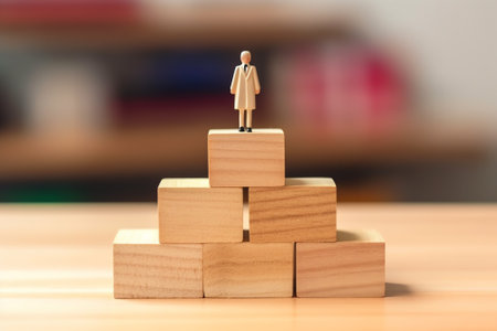 Closer up hands of businessmen,stacking wooden blocks into steps,Concept of business growth successの素材