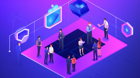 Team working on blockchain technology. Connecting a large cube
Future Technology Concept Blockchainの素材