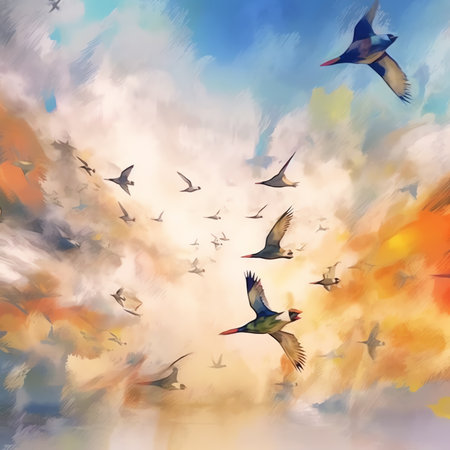 Birds on sky , growth development business team work concept , art abstract nature backgroundの素材