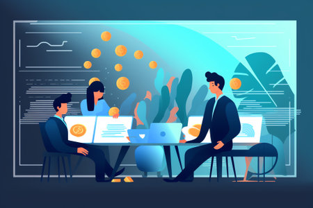 Business people working in office. Teamwork and finance concept. Vector illustration in flat styleの素材