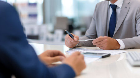 Bank office scene. Professional banking service, finance manager and clients. Credit, deposit consulの素材