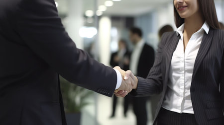 Successful business people handshaking after good deal.の素材
