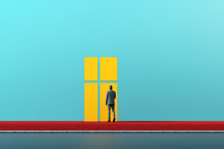 Making choices - Woman trying to make decision in front of crossroad sign. Uncertainty and doubt conの素材