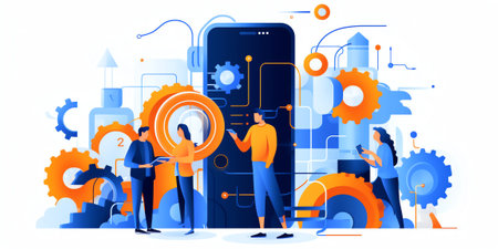 mobile application development and design process concept with business team working conceptの素材
