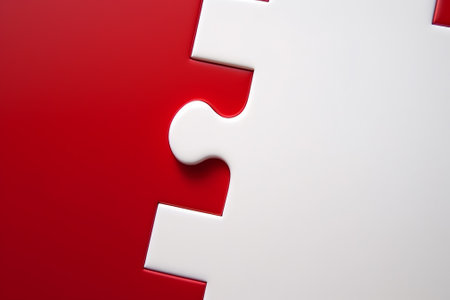 Red jigsaw puzzle. Conceptual 3d rendered image.の素材