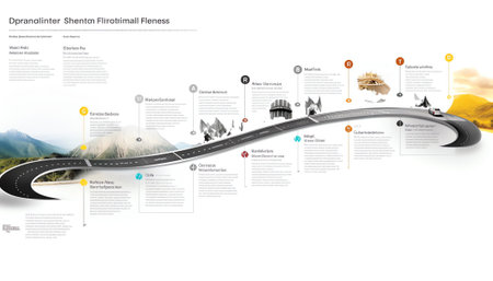 Timeline infographic company roadmap with pin and business expansion. Vector illustration.の素材