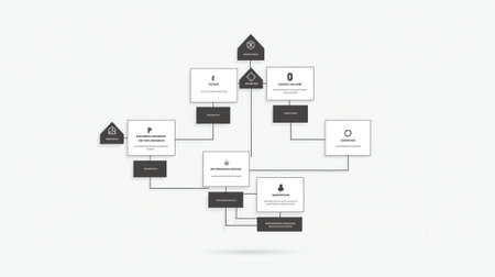 Paperwork of decision making process concept and method with arrows and words in flow chart, black aの素材