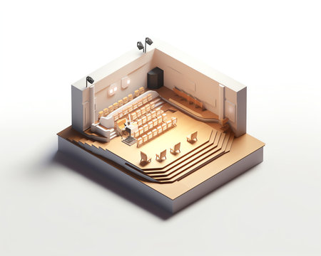 Worldwide Convention Center Business Meeting Congress Hall seats. Flat 3D Isometric People Workshopの素材