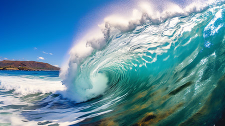 Big breaking Ocean wave on a sandy beach on the north shore of Oahu Hawaiiの素材