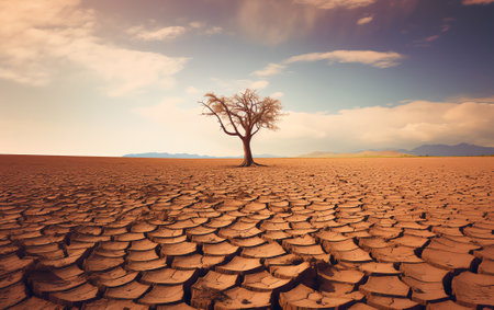 Empty dry cracked swamp reclamation soil, land plot for housing construction project with car tire pの素材