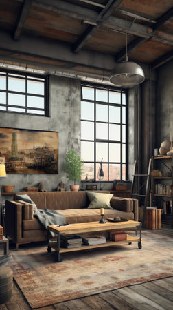 Foto de Loft apartment, industrial style ,3d render - Imagen libre de derechos