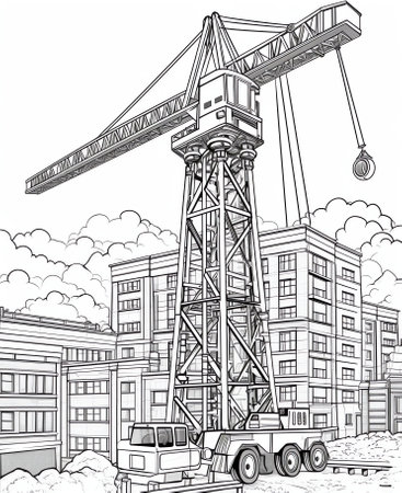 Construction cranes build new tall houses. Parking for cars in front of new houses under constructioの素材