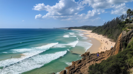 Beautiful empty beach in Noosa National Park on a clear summer day with blue sky and white beach (Noの素材