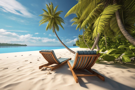 Tranquil scenery, relaxing beach, tropical landscape design. Summer vacation travel holiday designの素材