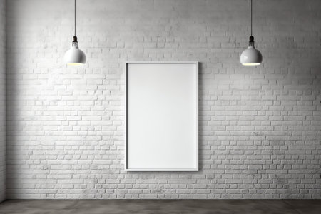 Blank white poster on the wall with lamps, mock upの素材