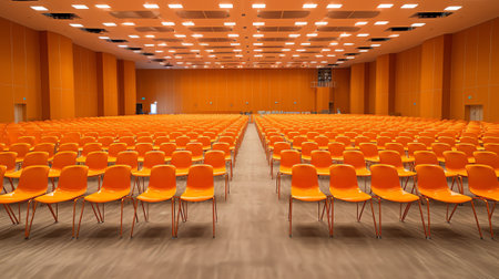 Chairs in a row in empty auditoriumの素材