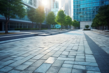 modern building exterior with brick road floor at riverbankの素材