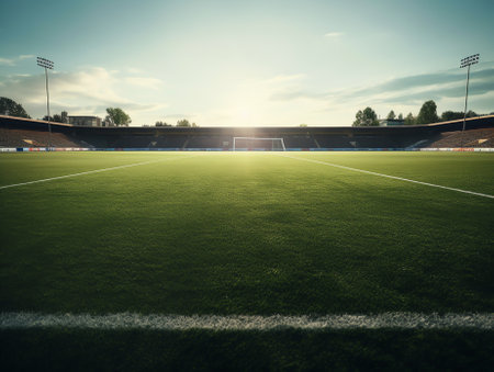 textured soccer game field with entrance to stadium - center, midfieldの素材