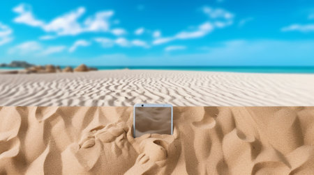 Empty sand beach in front of summer sea with copy spaceの素材