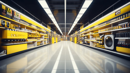 Interior of a supermarket with shelves for goods. 3d image.の素材
