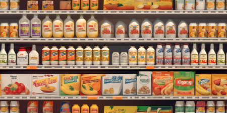 Supermarket Product Display Gondola 3D Illustrationの素材