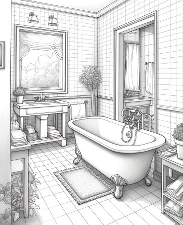 Bathroom graphic home interior black white sketch illustration vectorの素材