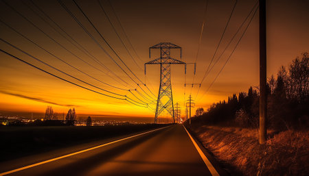 Electricity, electricity pylon, in the country, energy transition, sustainabilityの素材