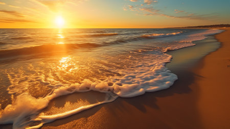 Perfect sunset beach. Idyllic tropical beach landscape for background or wallpaper. Design of summerの素材