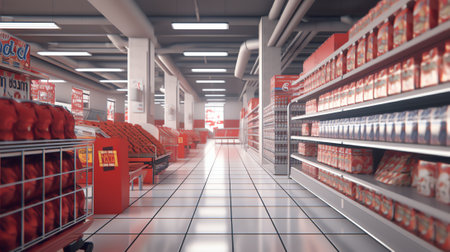 Supermarket with hangers. 3D renderingの素材