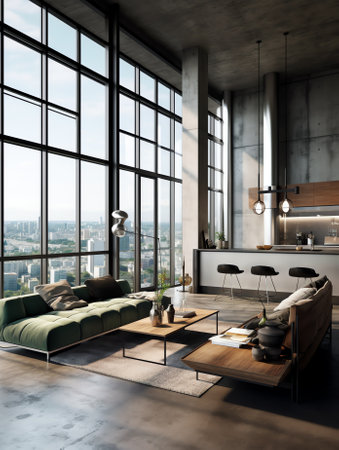 Loft apartment, industrial style ,3d renderの素材