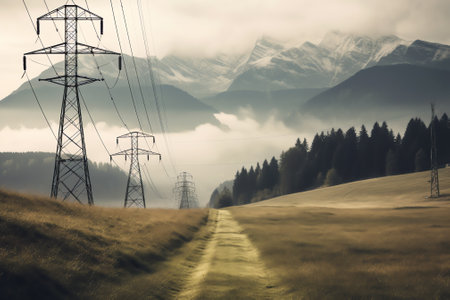 Electricity, electricity pylon, in the country, energy transition, sustainabilityの素材