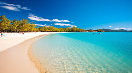 Beautiful empty beach in Noosa National Park on a clear summer day with blue sky and white beach (Noの素材