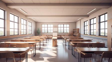 High school classroom interior. 3d illustrationの素材