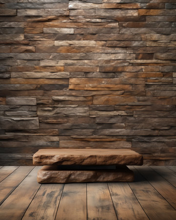 Empty top of natural stone shelves and stone wall background. For product displayの素材